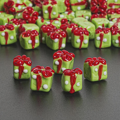 12X10MM Green Christmas Gift Box Glass Beads 5 Pcs Christmas Gift Box Beads Xmas Beads